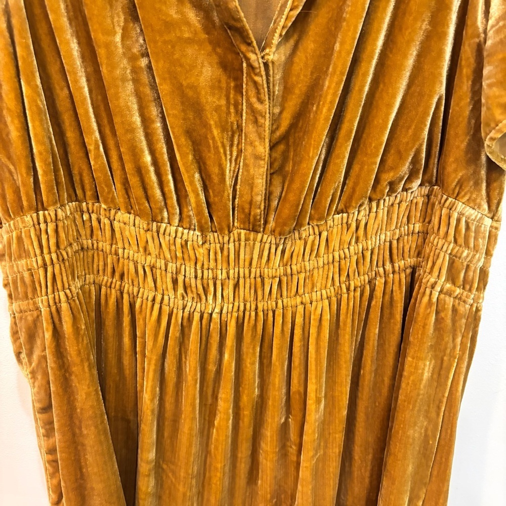 Anthropologie Somerset Velvet Edition Tiered Gold Maxi Dress Women’s 1X - Picture 7 of 15